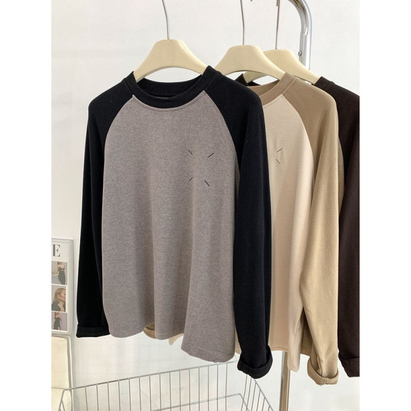 Oversize majica s raglan dugačkim rukavima, Derong tkanina, okrugli izrez, vezenje