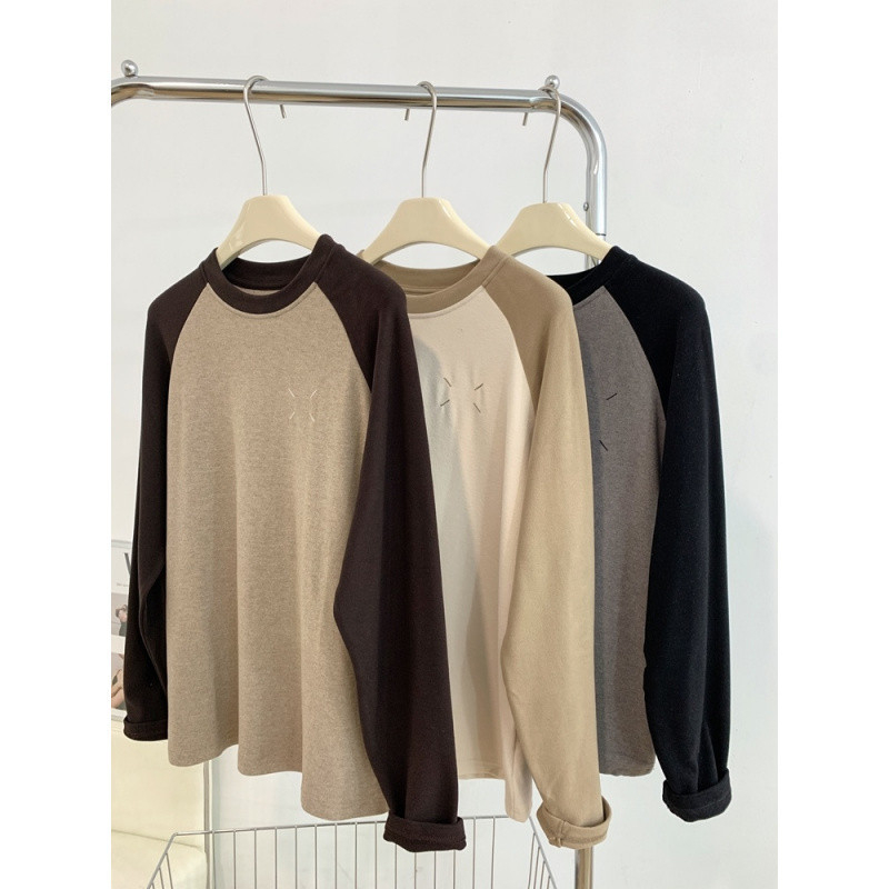 Oversize majica s raglan dugačkim rukavima, Derong tkanina, okrugli izrez, vezenje