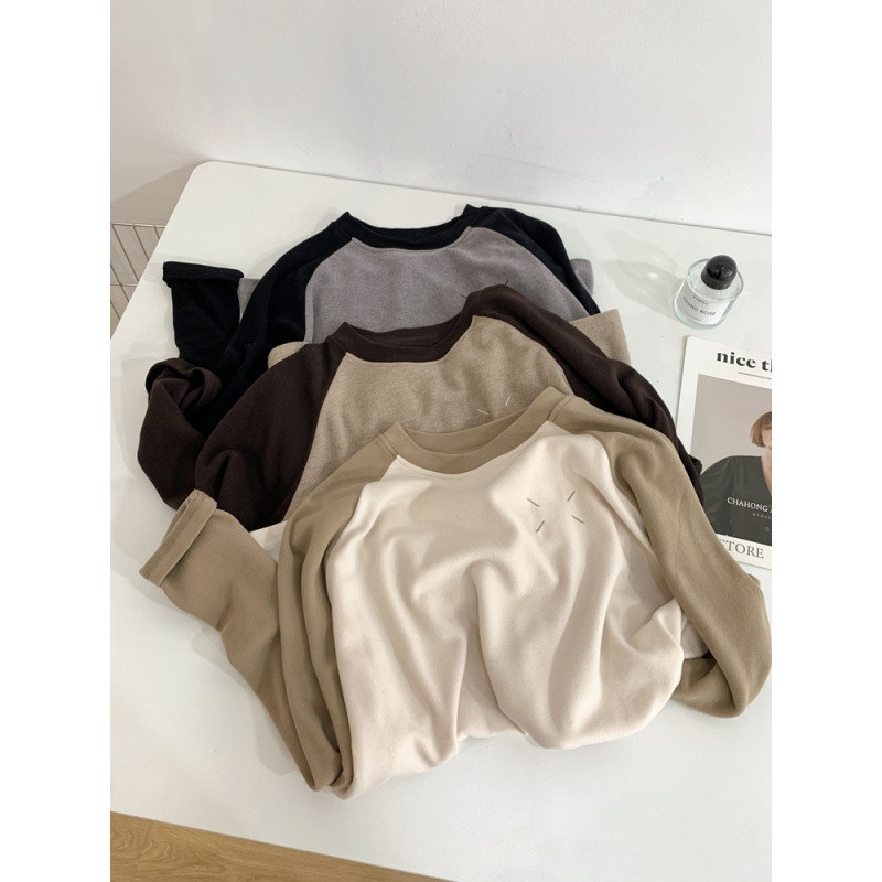 Oversize majica s raglan dugačkim rukavima, Derong tkanina, okrugli izrez, vezenje