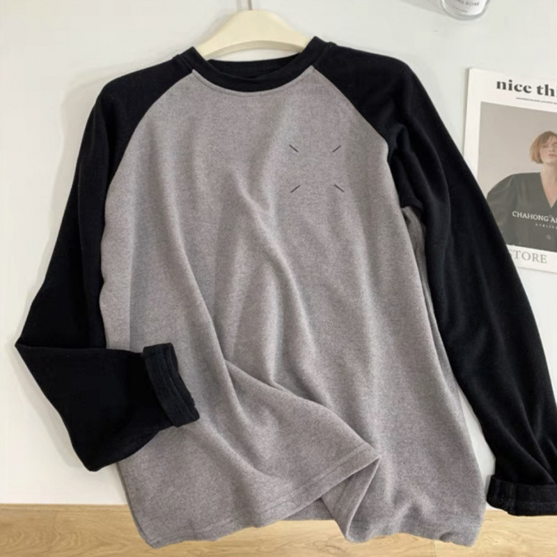 Oversize majica s raglan dugačkim rukavima, Derong tkanina, okrugli izrez, vezenje