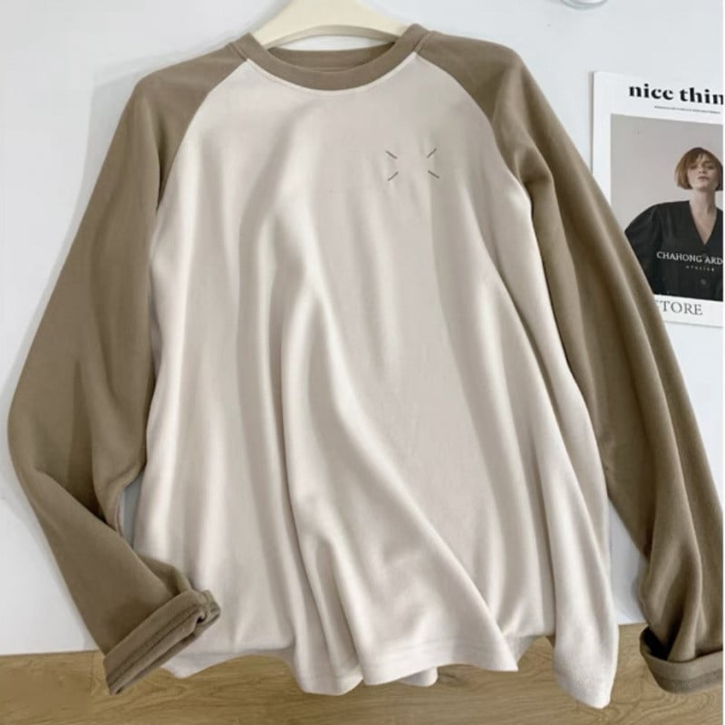 Oversize majica s raglan dugačkim rukavima, Derong tkanina, okrugli izrez, vezenje