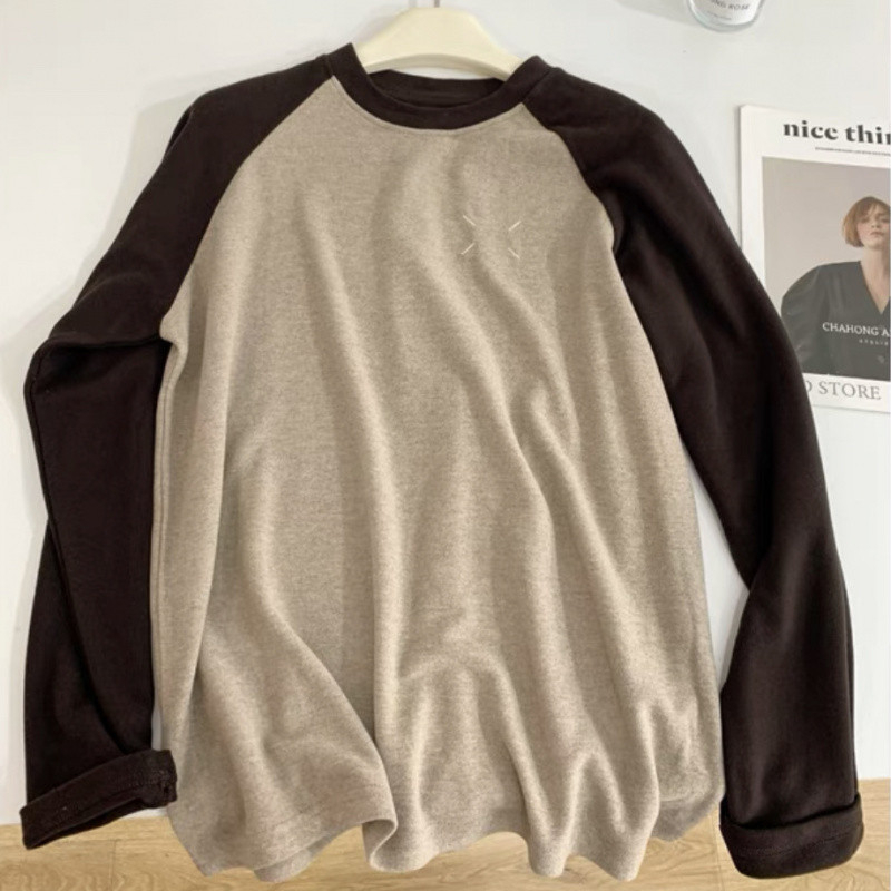Oversize majica s raglan dugačkim rukavima, Derong tkanina, okrugli izrez, vezenje