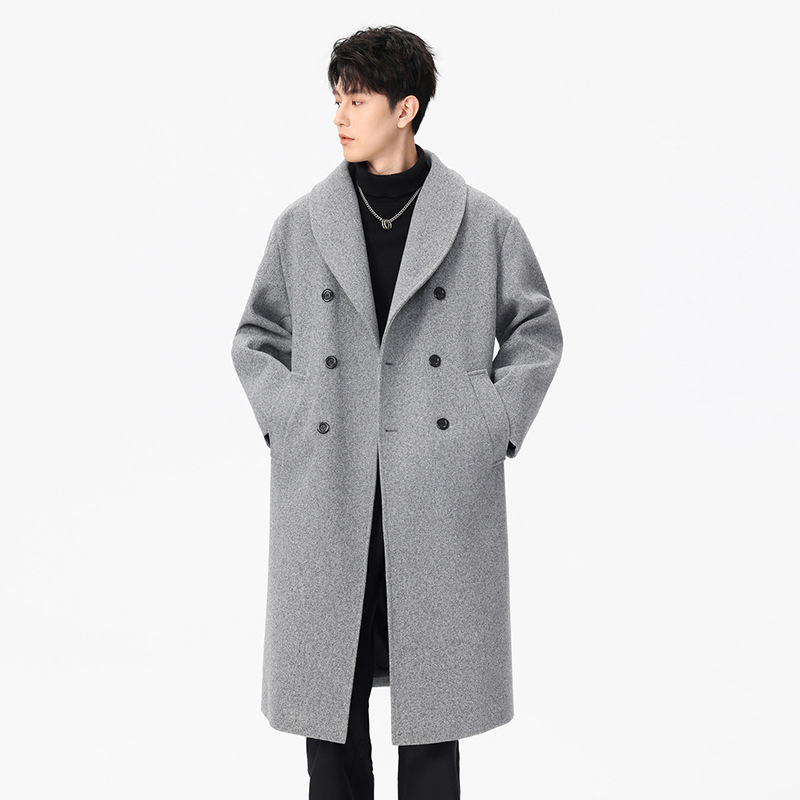 Muški vuneni kaput, dvostruko kopčanje, kratka duljina, korejski stil, bočne džepove