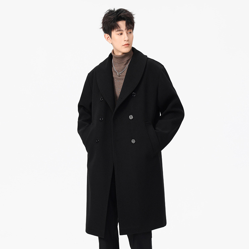 Muški vuneni kaput, dvostruko kopčanje, kratka duljina, korejski stil, bočne džepove