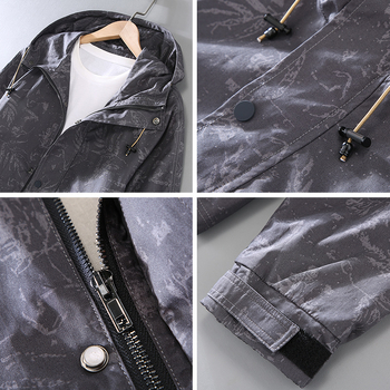 Palton cu glugă, imprimeu floral, material din bumbac, fermoar, mai multe buzunare