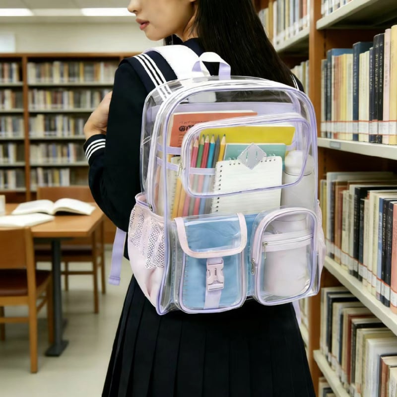 Proziran PVC ruksak za školu, unisex, gradski minimalistički stil