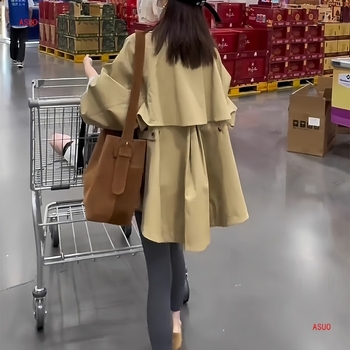Damski trench coat srednje duljine od Chenille tkanine sa Spandex sadržajem ispod 30%, širok kroj, polo ovratnik sa zatvaračem, duljina 50-65 cm