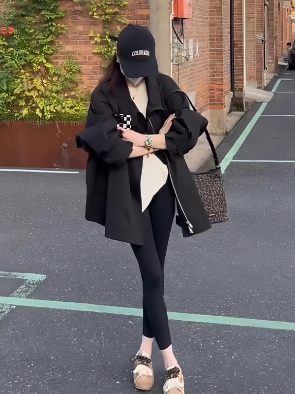 Damski trench coat srednje duljine od Chenille tkanine sa Spandex sadržajem ispod 30%, širok kroj, polo ovratnik sa zatvaračem, duljina 50-65 cm