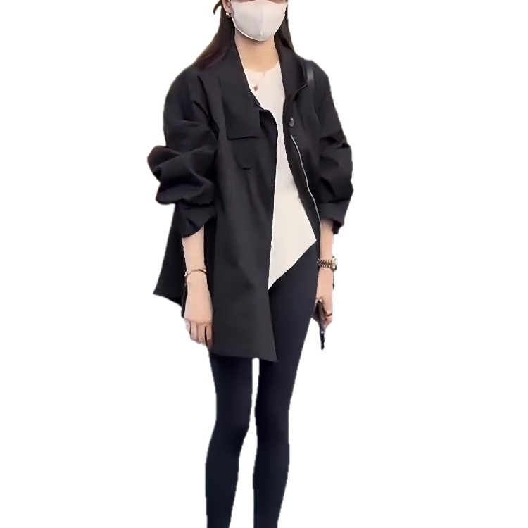 Damski trench coat srednje duljine od Chenille tkanine sa Spandex sadržajem ispod 30%, širok kroj, polo ovratnik sa zatvaračem, duljina 50-65 cm