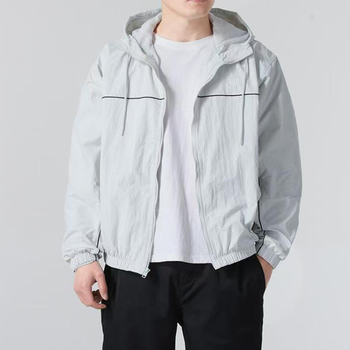 Jachetă unisex cu glugă și logo brodat – guler stand, fermoar, croială lejeră, bumbac amestec