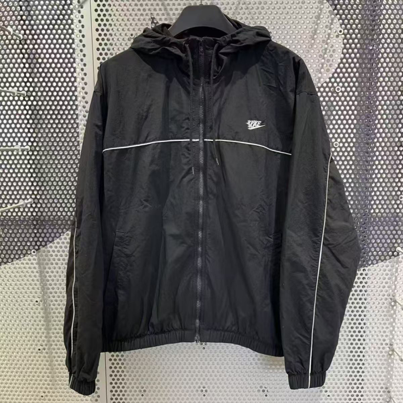 Jachetă unisex cu glugă și logo brodat – guler stand, fermoar, croială lejeră, bumbac amestec