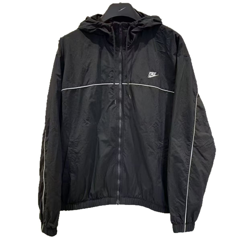 Jachetă unisex cu glugă și logo brodat – guler stand, fermoar, croială lejeră, bumbac amestec