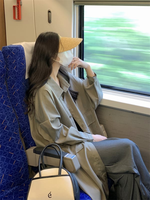 Palton trench pentru femei, protecție solară, lungime medie, amestec Chenille-Spandex, mâneci de tip bat, guler polo, croială lejeră