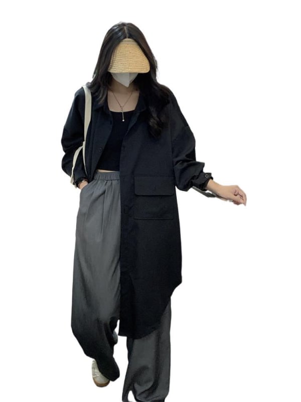 Palton trench pentru femei, protecție solară, lungime medie, amestec Chenille-Spandex, mâneci de tip bat, guler polo, croială lejeră