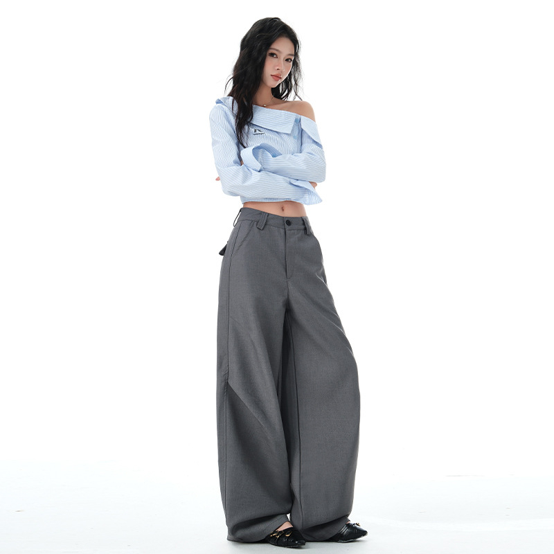 Pantaloni pentru femei Scimitar, croială largă, talie înaltă, croială lejeră, țesătură din lână, toamnă 2025