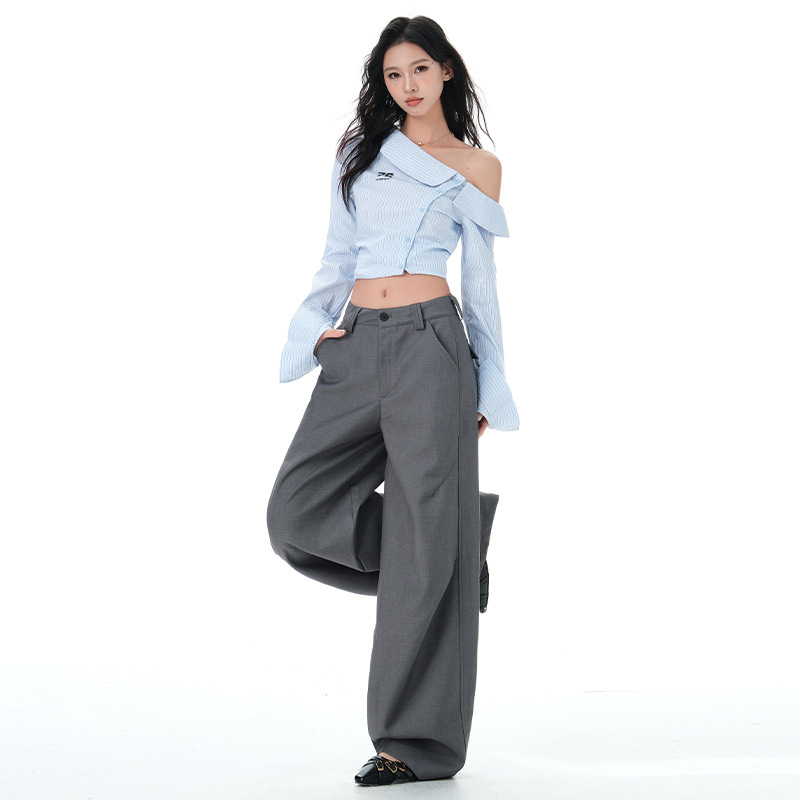 Pantaloni pentru femei Scimitar, croială largă, talie înaltă, croială lejeră, țesătură din lână, toamnă 2025