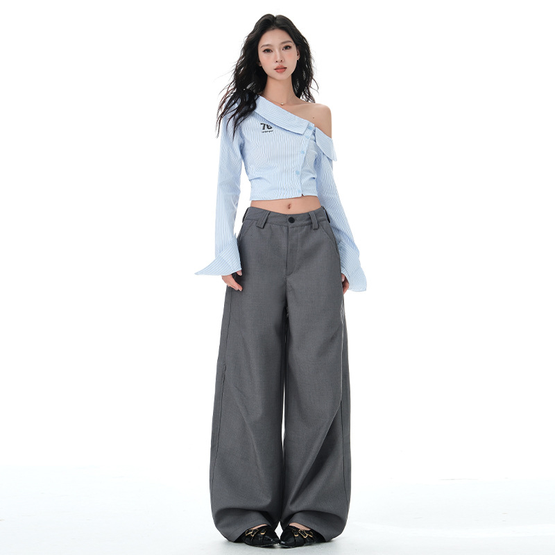 Pantaloni pentru femei Scimitar, croială largă, talie înaltă, croială lejeră, țesătură din lână, toamnă 2025