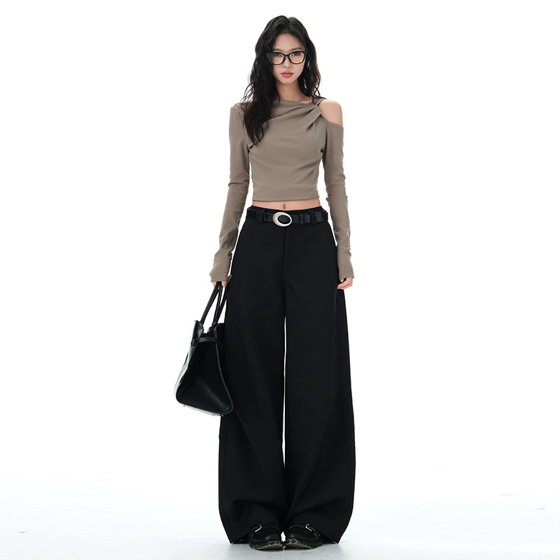 Pantaloni pentru femei Scimitar, croială largă, talie înaltă, croială lejeră, țesătură din lână, toamnă 2025