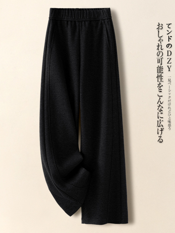 Pantaloni casual pentru femei, talie înaltă, fleece căptuți, drepti, groși pentru iarna 2025, stil japano-coreean de relaxare