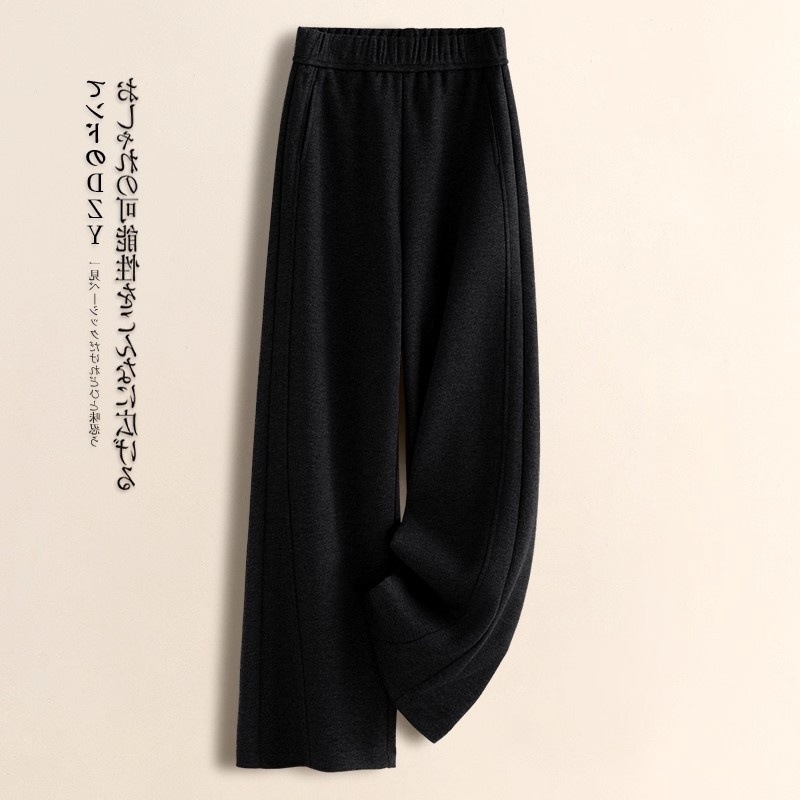 Pantaloni casual pentru femei, talie înaltă, fleece căptuți, drepti, groși pentru iarna 2025, stil japano-coreean de relaxare