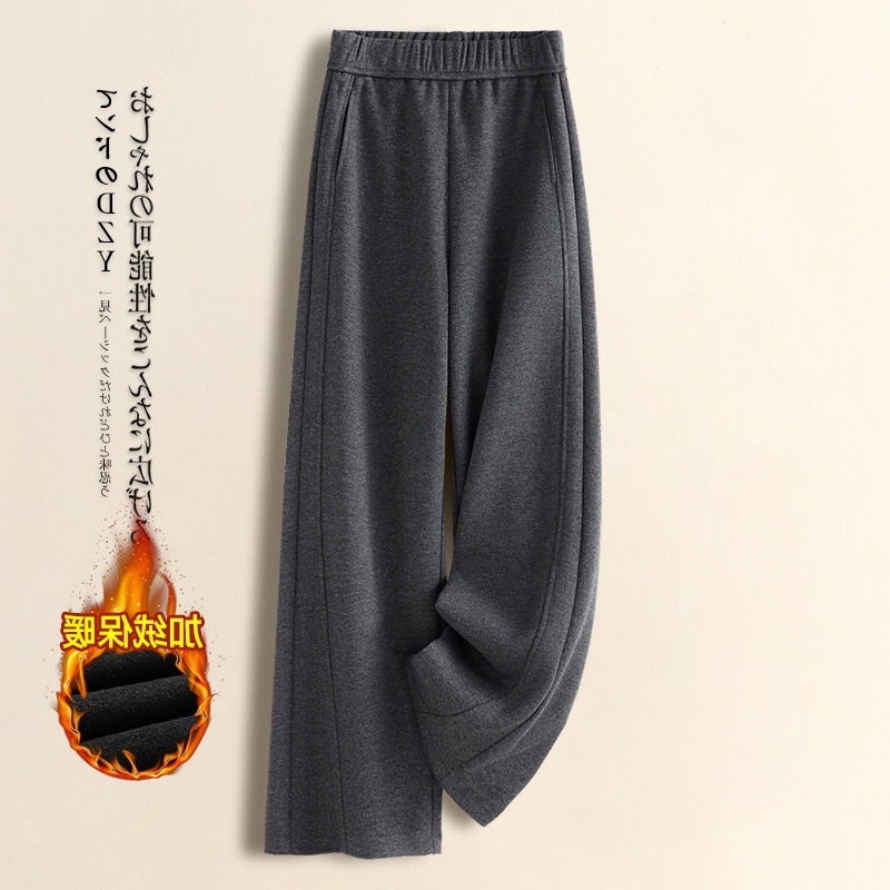 Pantaloni casual pentru femei, talie înaltă, fleece căptuți, drepti, groși pentru iarna 2025, stil japano-coreean de relaxare