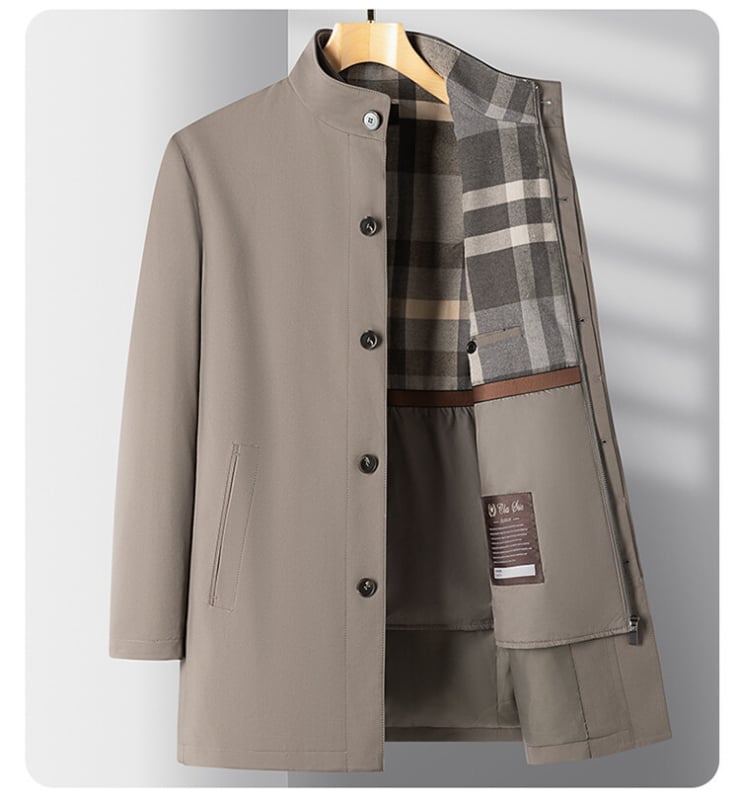 Palton pentru navetă zilnică, cu guler înalt, închidere cu nasturi, lungime medie