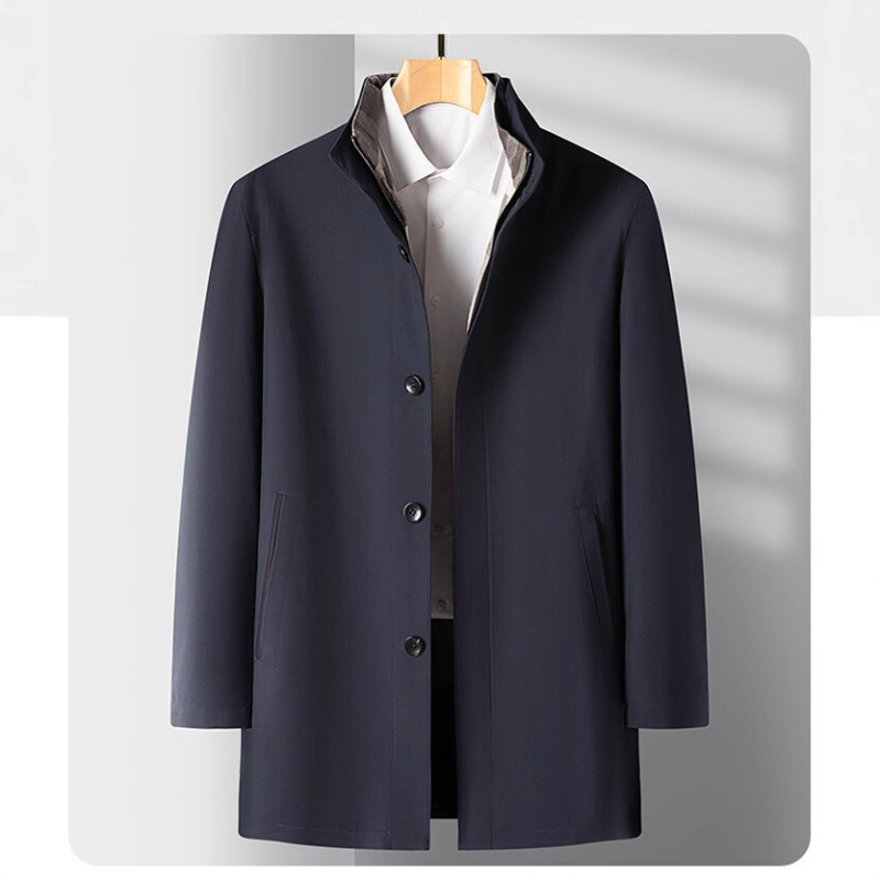 Palton pentru navetă zilnică, cu guler înalt, închidere cu nasturi, lungime medie