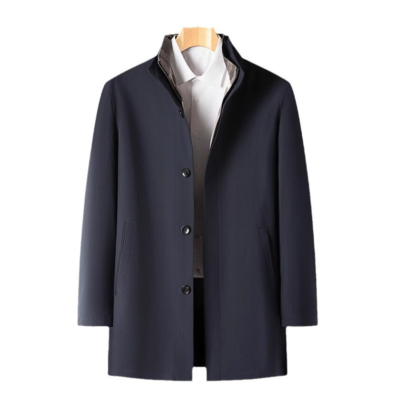 Palton pentru navetă zilnică, cu guler înalt, închidere cu nasturi, lungime medie