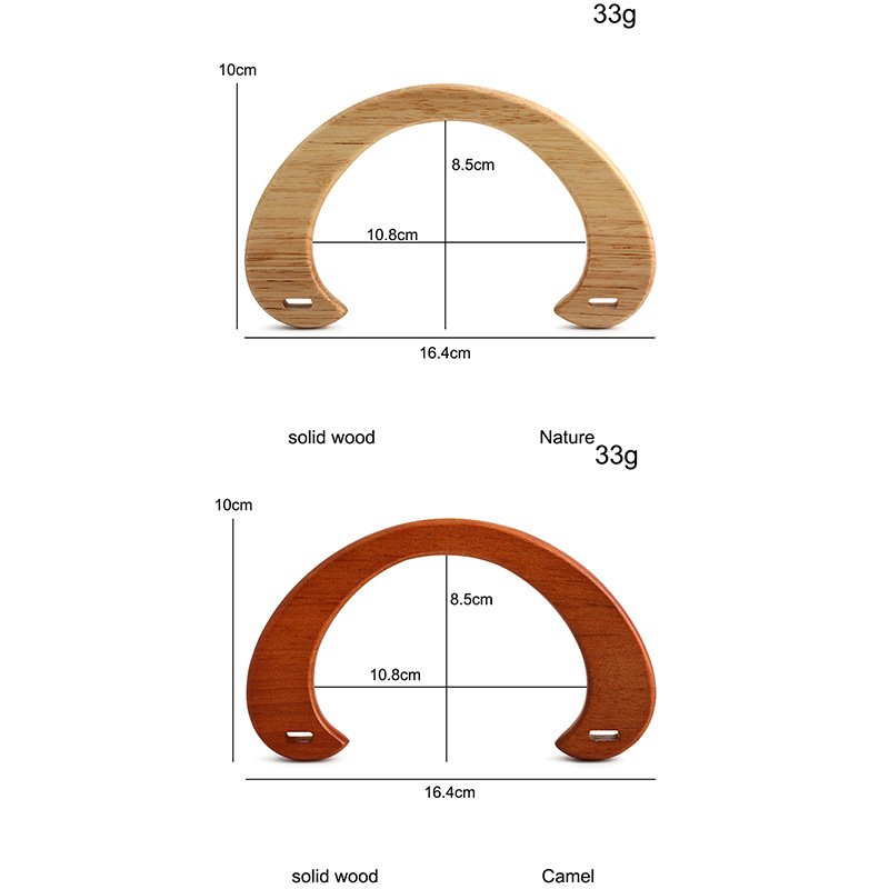 Mâner din lemn pentru geantă – lemn solid, formă semicerc C, lucrat manual pentru genți din pânză (DIY), accesorii pentru geantă