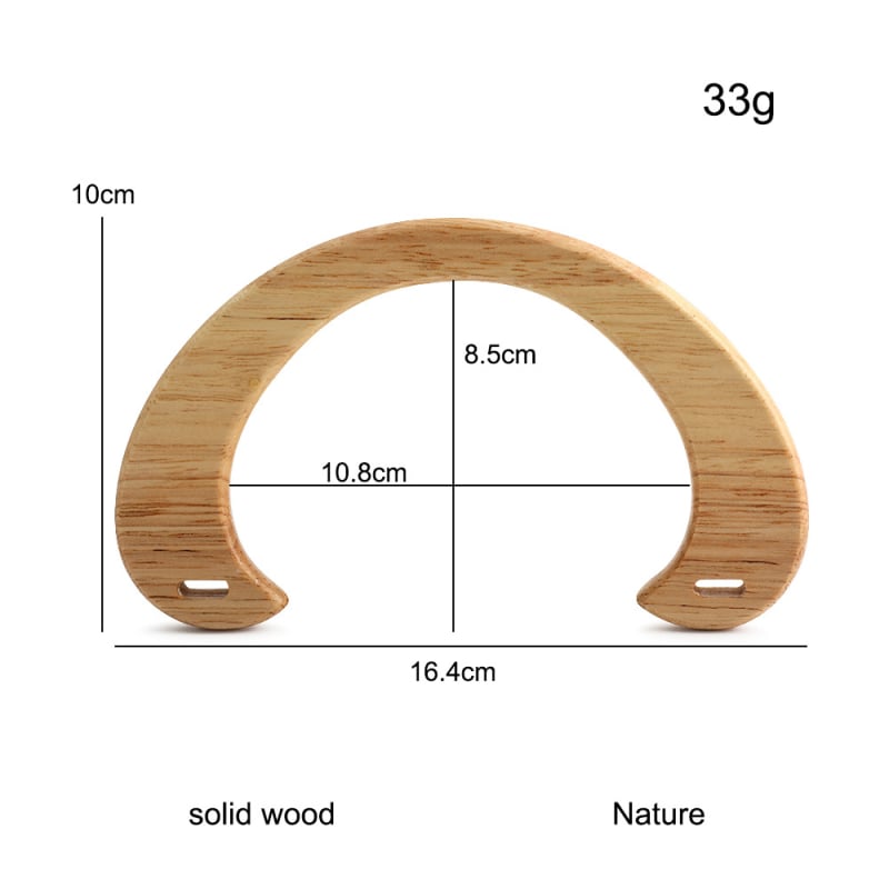 Mâner din lemn pentru geantă – lemn solid, formă semicerc C, lucrat manual pentru genți din pânză (DIY), accesorii pentru geantă