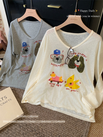 Majica s opuštenim krojem, okrugli izrez, duge rukave, print karikature, smjesa Tencel Lyocell i Spandex