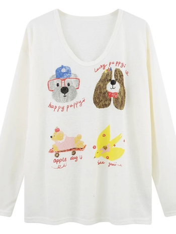 Majica s opuštenim krojem, okrugli izrez, duge rukave, print karikature, smjesa Tencel Lyocell i Spandex