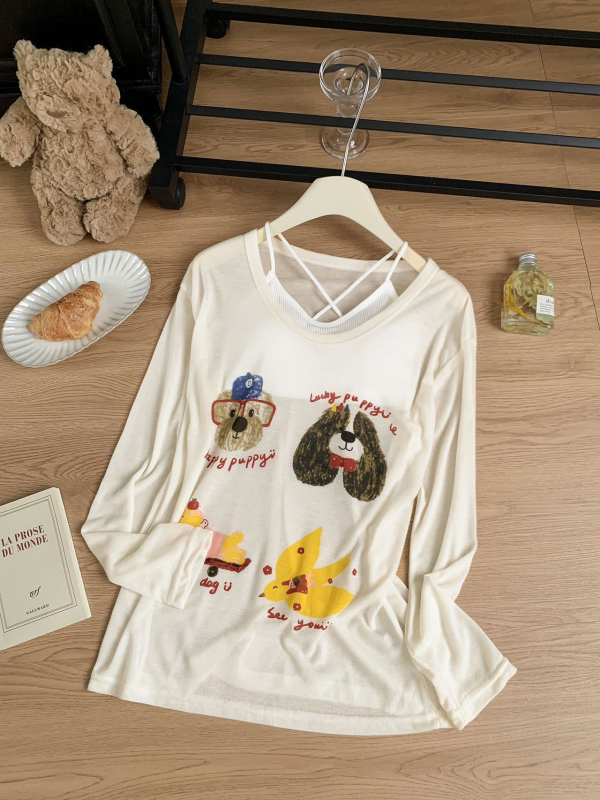 Majica s opuštenim krojem, okrugli izrez, duge rukave, print karikature, smjesa Tencel Lyocell i Spandex