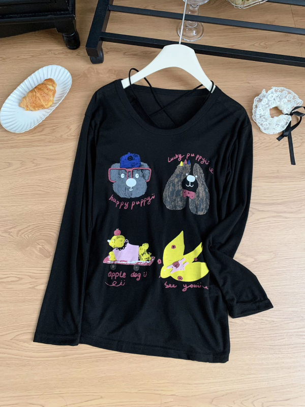 Majica s opuštenim krojem, okrugli izrez, duge rukave, print karikature, smjesa Tencel Lyocell i Spandex