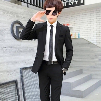 Ανδρικό κορεάτικο κοστούμι δύο τεμαχίων, καθημερινό στυλ, slim-fit, με φερμουάρ και επίπεδο πέτο, τέσσερις εποχές, κυκλοφορία φθινόπωρο 2022