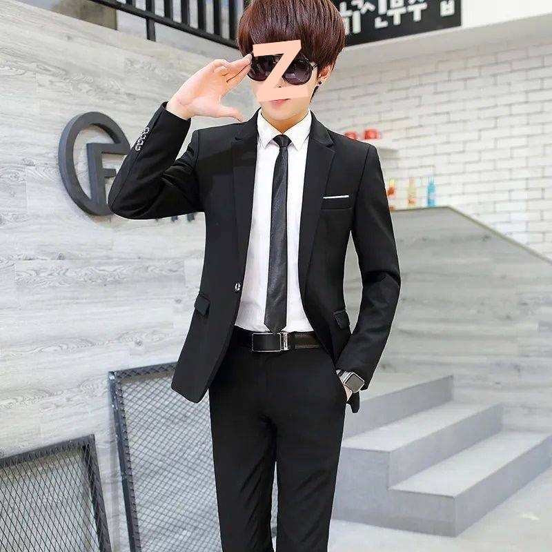 Ανδρικό κορεάτικο κοστούμι δύο τεμαχίων, καθημερινό στυλ, slim-fit, με φερμουάρ και επίπεδο πέτο, τέσσερις εποχές, κυκλοφορία φθινόπωρο 2022