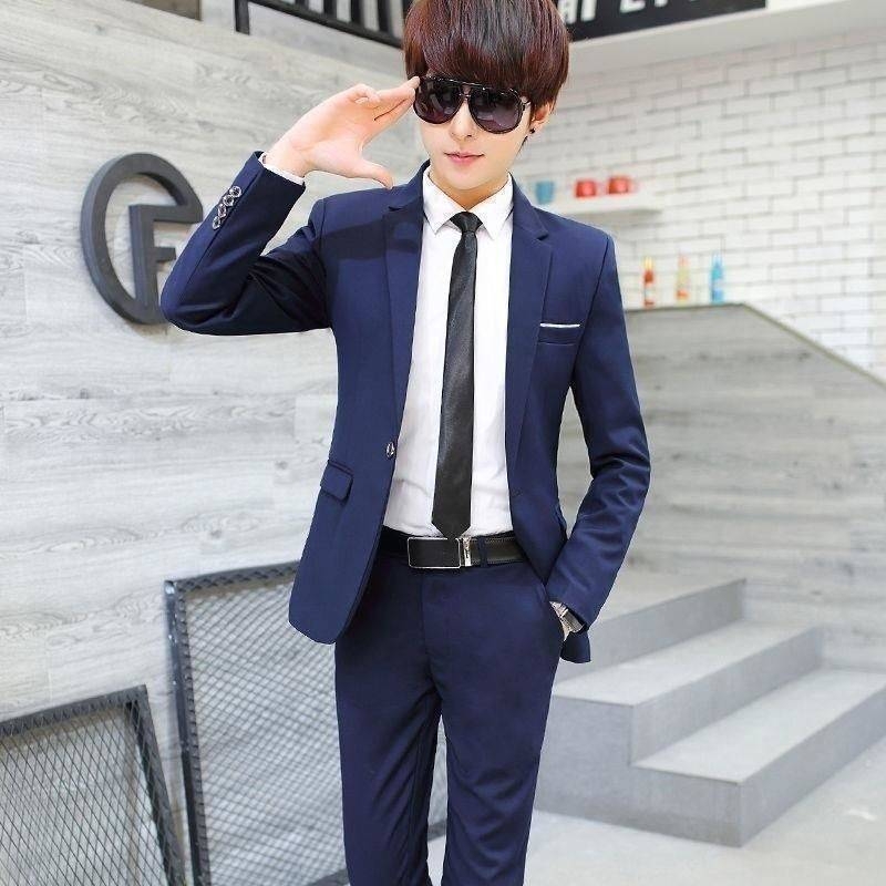 Ανδρικό κορεάτικο κοστούμι δύο τεμαχίων, καθημερινό στυλ, slim-fit, με φερμουάρ και επίπεδο πέτο, τέσσερις εποχές, κυκλοφορία φθινόπωρο 2022