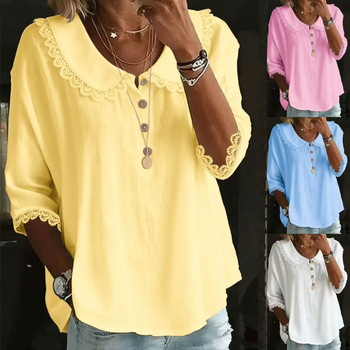 Ženska košulja s dugim rukavima, jednobojni model, poliester s elastanom, srednja duljina, ovratnik Turn-down, kopčanje u jednom redu