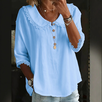 Ženska košulja s dugim rukavima, jednobojni model, poliester s elastanom, srednja duljina, ovratnik Turn-down, kopčanje u jednom redu