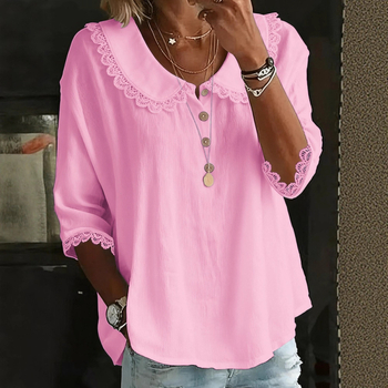 Ženska košulja s dugim rukavima, jednobojni model, poliester s elastanom, srednja duljina, ovratnik Turn-down, kopčanje u jednom redu