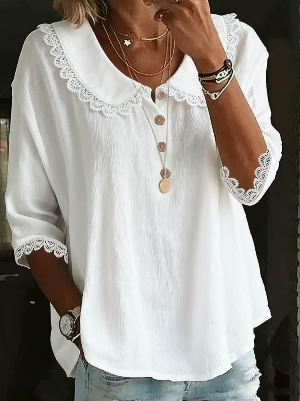 Ženska košulja s dugim rukavima, jednobojni model, poliester s elastanom, srednja duljina, ovratnik Turn-down, kopčanje u jednom redu