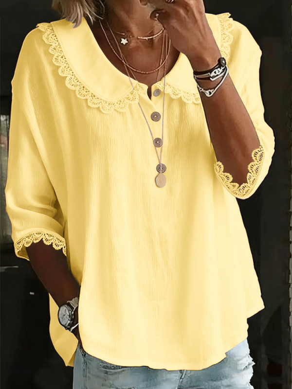 Ženska košulja s dugim rukavima, jednobojni model, poliester s elastanom, srednja duljina, ovratnik Turn-down, kopčanje u jednom redu