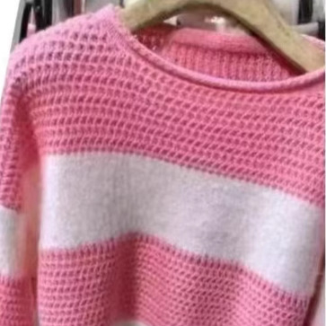 Pulover tricotat în stil coreean, cu blocuri de culoare, croială lejeră, guler rotund, mâneci lungi, țesătură poliester-elastan