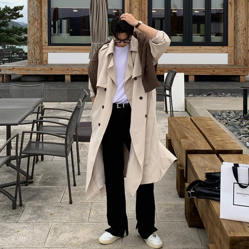 Muški trench kaput, korejski stil, ovratnik Lapel, jednostruko kopčanje, širok kroj