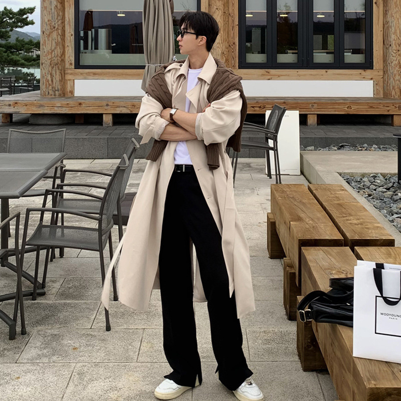 Muški trench kaput, korejski stil, ovratnik Lapel, jednostruko kopčanje, širok kroj