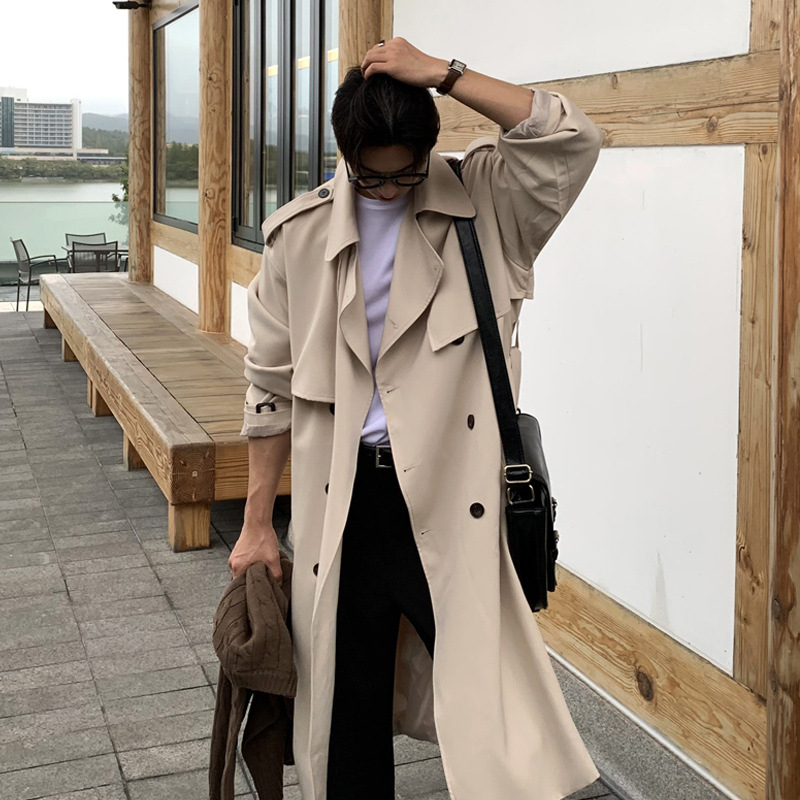 Muški trench kaput, korejski stil, ovratnik Lapel, jednostruko kopčanje, širok kroj