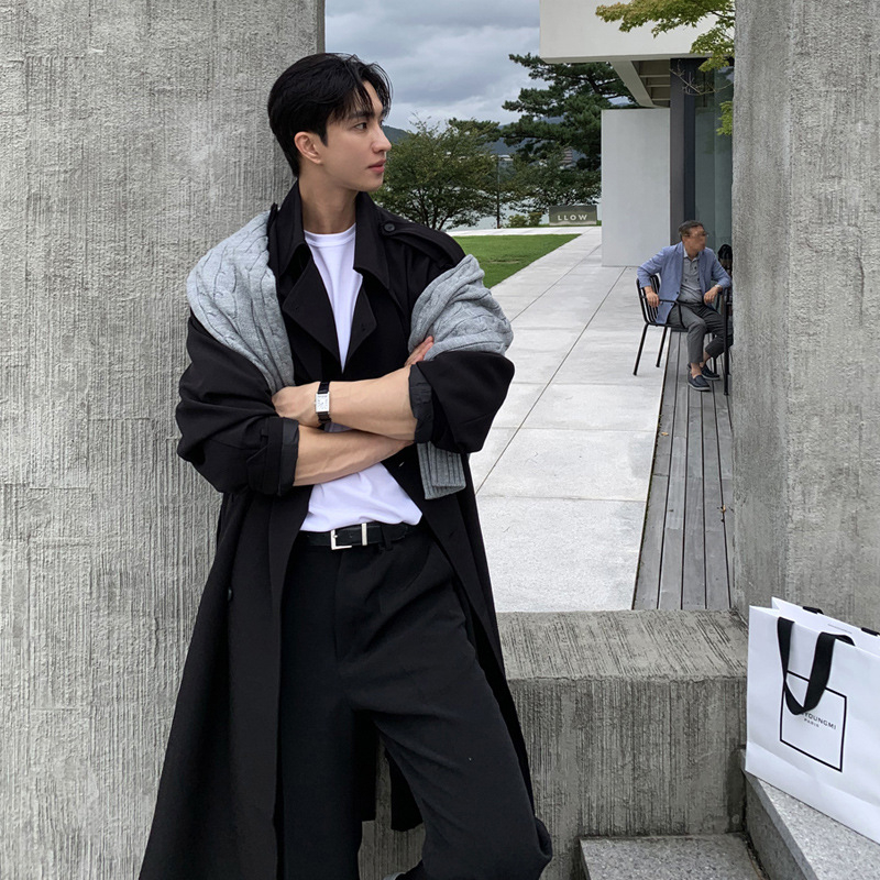 Muški trench kaput, korejski stil, ovratnik Lapel, jednostruko kopčanje, širok kroj