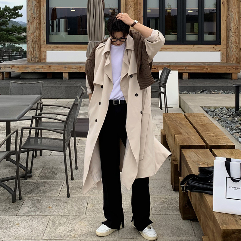 Muški trench kaput, korejski stil, ovratnik Lapel, jednostruko kopčanje, širok kroj
