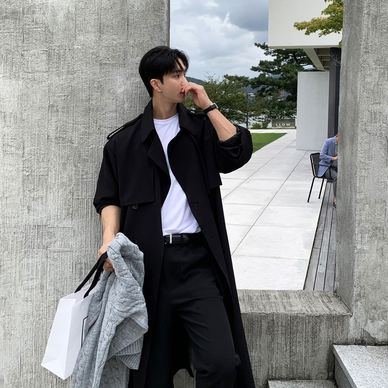 Muški trench kaput, korejski stil, ovratnik Lapel, jednostruko kopčanje, širok kroj