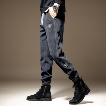 Pantaloni casual – croială lejeră, talie medie, căptuți cu fleece, model solid, poliester 100%